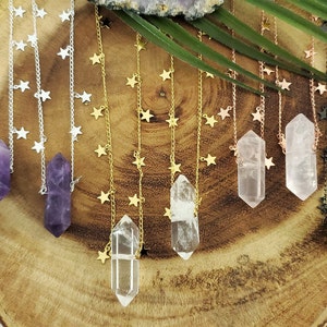 Star chain / Clear Quartz Necklace / Amethyst Necklace / Rose Quartz Necklace / Tourmalated Quartz Necklace / Space Jewelry / Star Necklace
