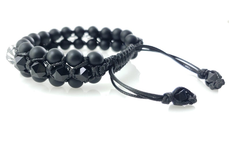 Three Row Shamballa Bracelet / Mens Onyx Bracelet / Triple Row Etsy