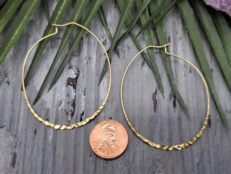 Hammered Brass Hoop Earrings / Hoop Earrings / Simple Earrings / Thin Hoop Earrings / Minimalistic Earrings / Large Hoop Earrings image 8