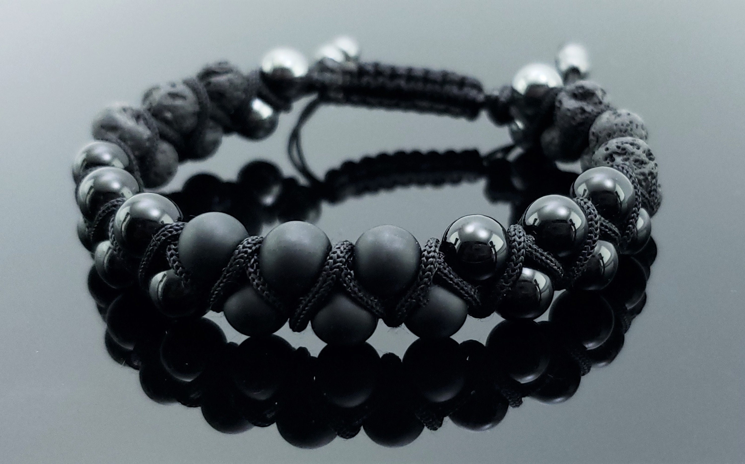 Double Shamballa Bracelet Mens Double Row Black Multi Stone Bracelet Double Bead Bracelet Adjustable Macrame Bracelet Gift for Him Etsy