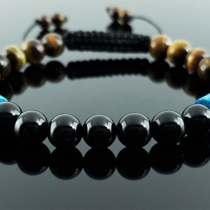 Gemstone Bead Bracelet for Him / Tigers Eye Bead Bracelet / Onyx Bead Bracelet / Men&#39;s Bracelet / Adjustable Mens Bracelet