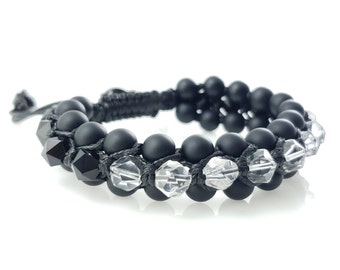 Pulsera Shamballa para hombre: Pulsera de cuentas de ónix, cuarzo y ágata