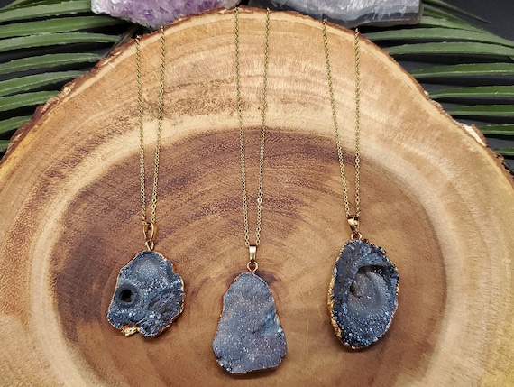 Gold Electroplated Galaxy Druzy Necklace: Boho Agate Jewelry