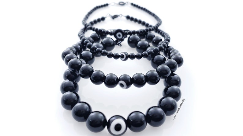 Gemstone Evil Eye Bracelet for Him Mens Black Bead Bracelet Mens Bead Bracelet Mens Bracelet Protection Bracelet Evil Eye Bracelet
