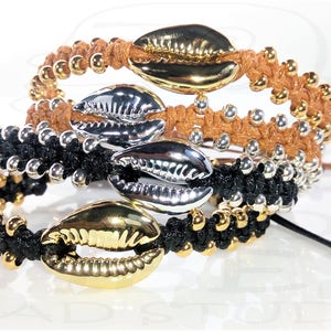 Gold Cowrie Shell Bracelet / Silver Cowrie Shell Bracelet / Gold & Silver Plated Cowrie Shell Bracelet / Bead Bracelet / Macrame Bracelet
