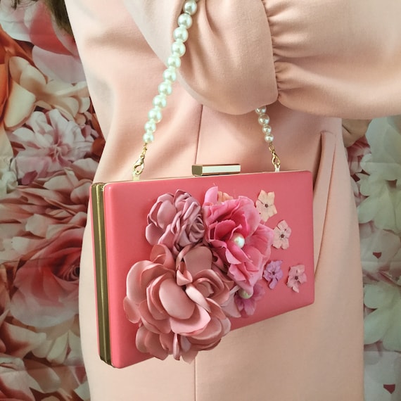 Blumentasche *DUNKELROSA* Clutch Abendtasche Braut