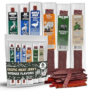 Exotic Meat Jerky Variety Pack, Wild Game Snacks, Buffalo Bob's Flavor Pack