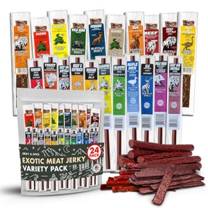 Exotic Meat Jerky Variety Pack, Wild Game Snacks, Buffalo Bob's 24 Pack