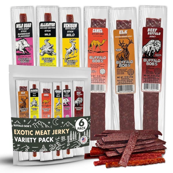 Exotic Meat Jerky Variety Pack, Wild Game Snacks, Buffalo Bob's