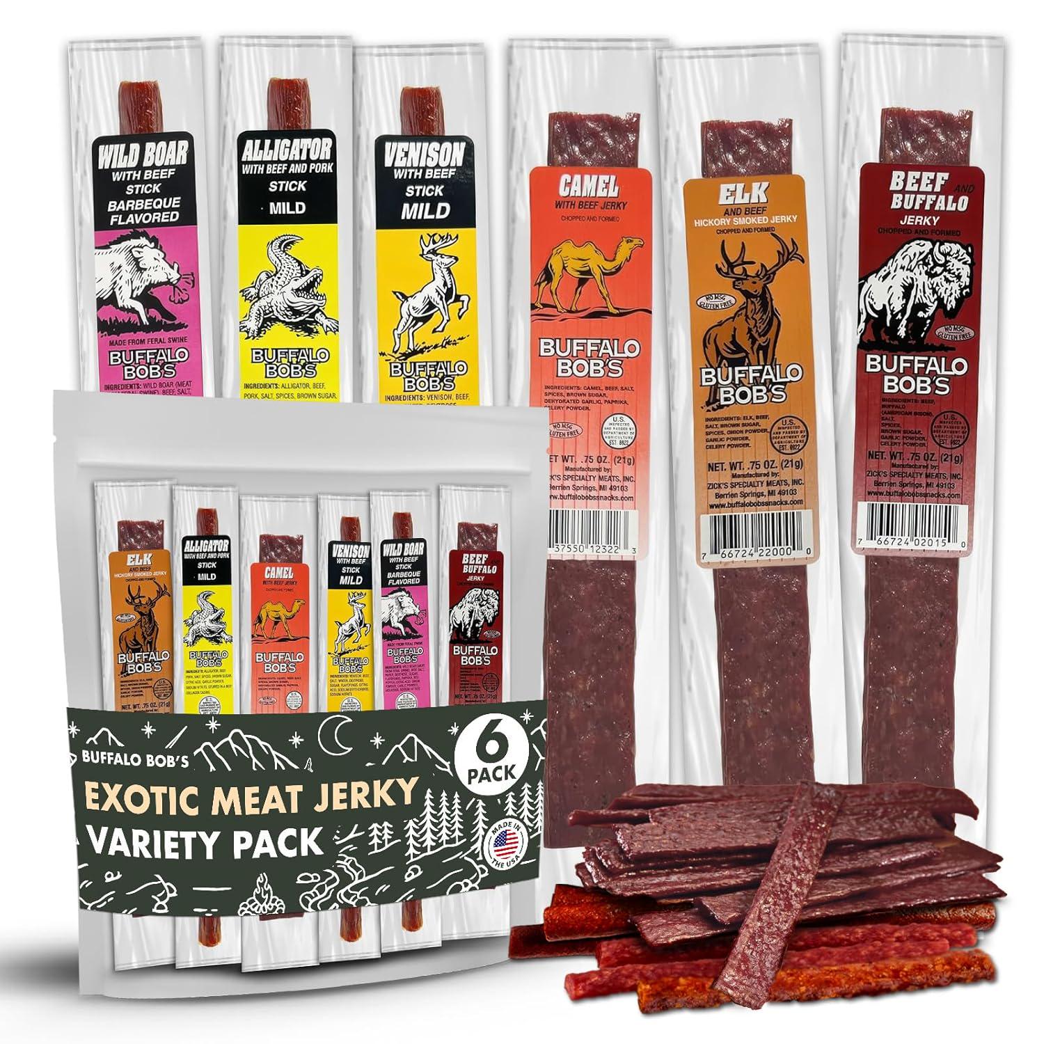 Exotic Meat Jerky Variety Pack, Wild Game Snacks, Buffalo Bob