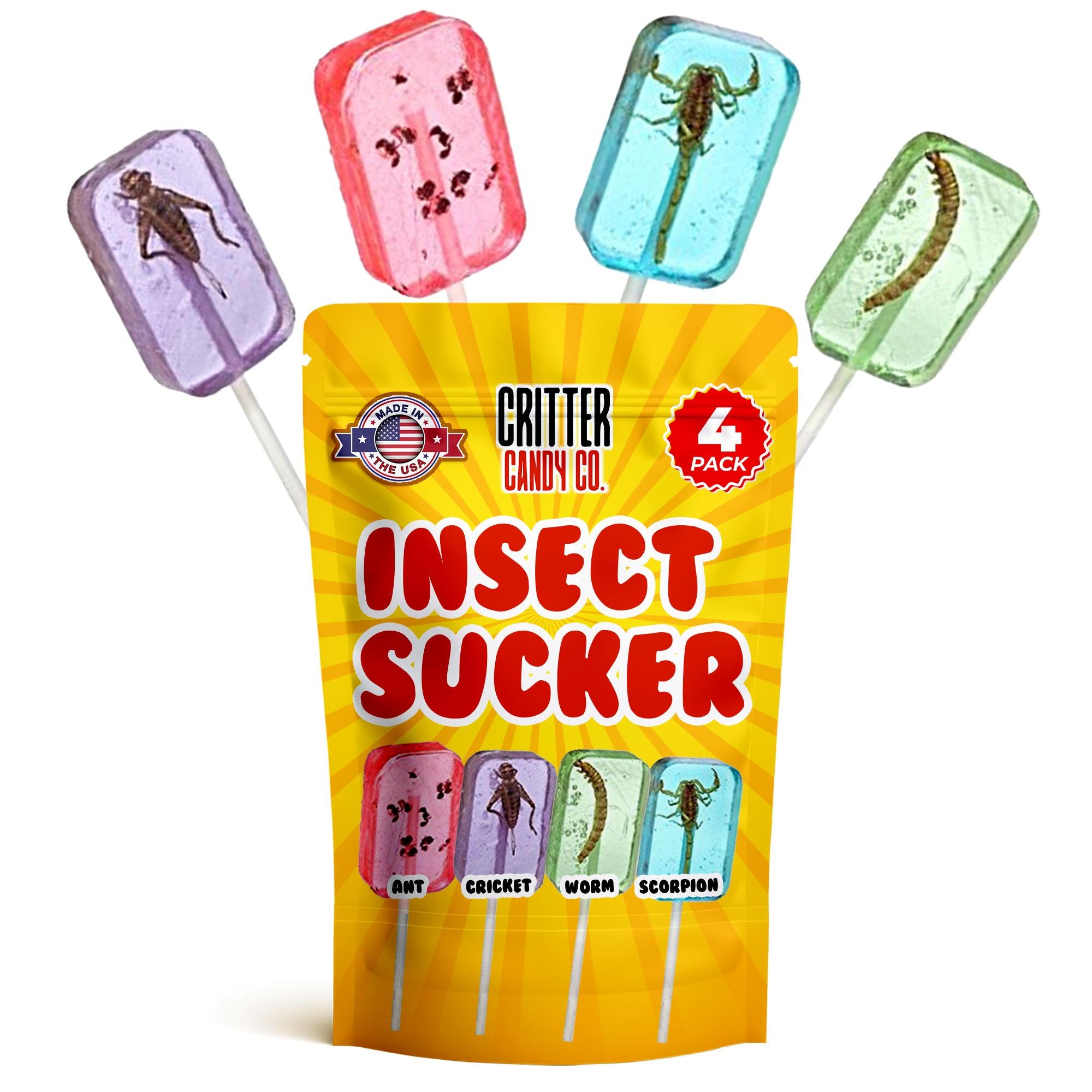 HotLix Insect Lollipops, Edible Bugs, Edible Insects for Humans, Bug Lollipops with Real Bugs in it, Weird Candy Pack, Exotic Candy Sticks