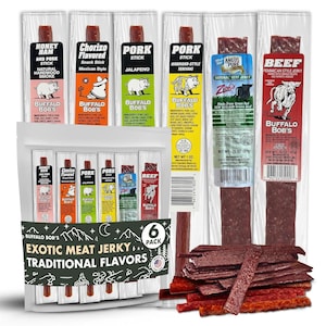Exotic Meat Jerky Variety Pack, Wild Game Snacks, Buffalo Bob's Traditional Pack