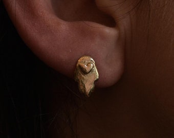 Hamsa stud earrings, Unique 14k gold heart hamsa studs, Protection charm earrings, Unisex silver hamsa hand earrings, Hamsa made in Israel