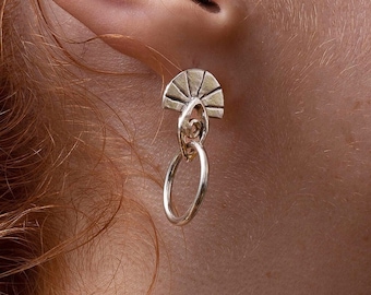 Large Eye  Dangle Hoop Earrings, Sculptural Sterling Silver Stud Hoops with a Bold Tribal Feel