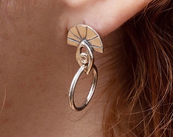 Tribal Eye Hoop Earrings, Large Sterling Silver Stud Hoops with Eye Charm, Bold Statement Jewelry