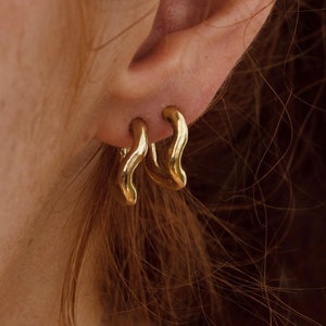 Small solid gold textured hoop earrings, Unique chunky small hoops, Hand made organic 14k gold hoops, Small silver hoops earrings hammered