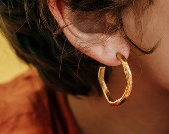 Chunky gold hoops, Thick gold hoops, Unique gold plated large statement hoops, Hammered hoop earrings, Solid gold hoops, Earrings hoops gold