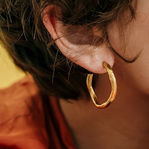 Chunky gold hoops, Thick gold hoops, Unique gold plated large statement hoops, Hammered hoop earrings, Solid gold hoops, Earrings hoops gold