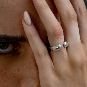 Sterling silver adjustable hammered ring, Open silver pinky ring, Statement pinky men silver ring, Open circle ring, Silver open cuff ring