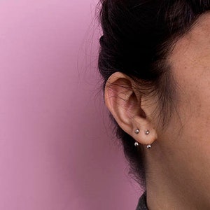 Silver front back ball sphere earrings, Minimalist ear jackets, Silver stud earrings, Black delicate ear jackets, Double ball earrings gold