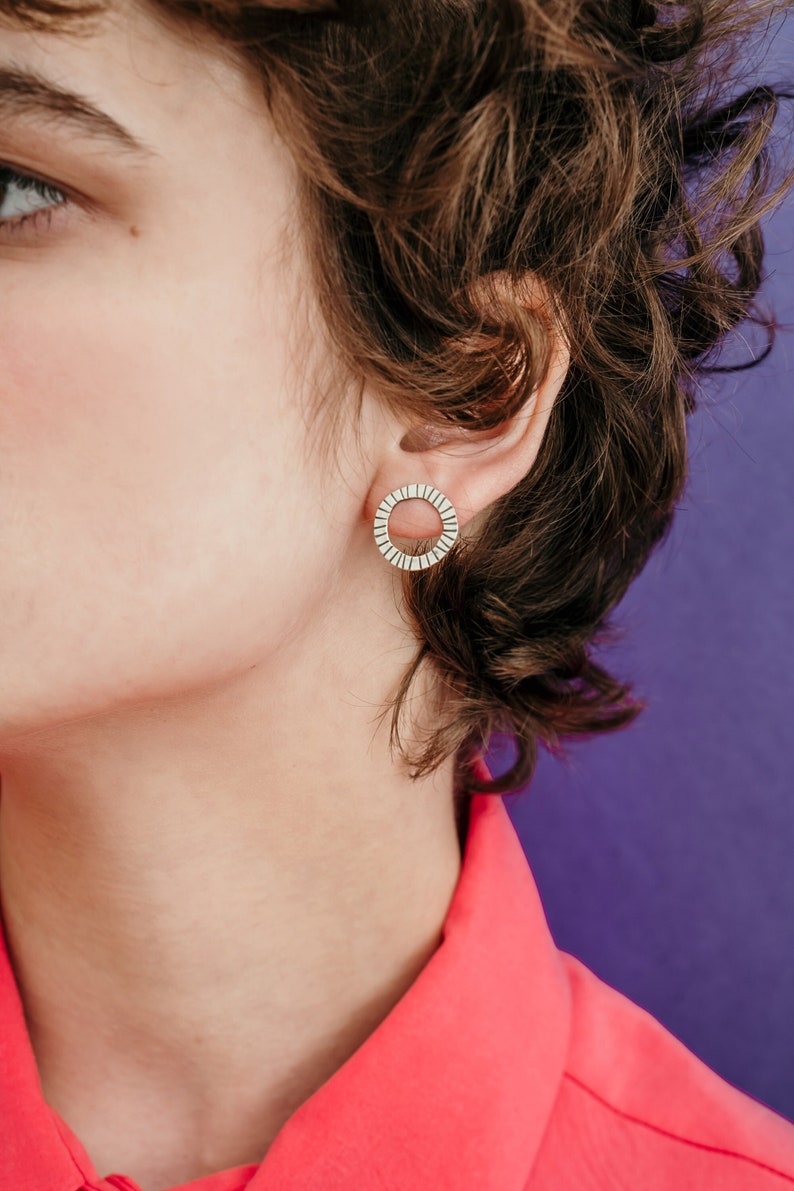 Circle silver earrings, Unique stud earrings, Donuts earrings, Round stud earrings, Stud hoop earrings, Minimalist sterling silver earrings image 1