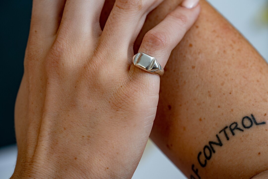 Women Pinky Ring, Sterling Silver Signet Pinky Ring