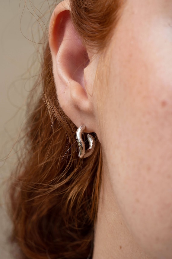 Small chunky 2024 silver hoop earrings