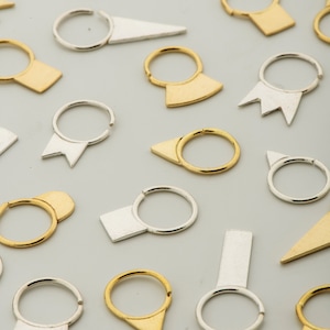 SINGLE Tiny huggie geometric mix match earring, Unique mini solid gold hoop earring, Cool small delicate silver hoop earring a-symmetrical
