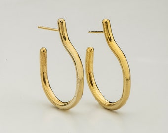 Gold raw minimalist open hoop earrings, Unique modern gold earrings, Sterling silver large hoop earrings, Solid gold delicate hoop earrings