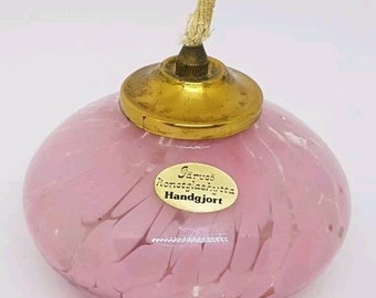 Jarvso Konstglashytta Handgjort Vintage Glass Handmade Pink Oil Lamp + Wick VGC