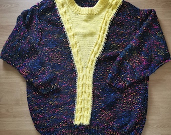 Colourful Hand knitted Jumper Sweater Handmade Multi color Crochet No Tag & Size