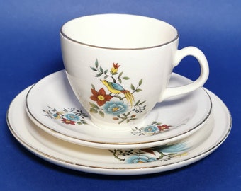 Vintage Carrigaline Irish Ceramic Pottery Carrigcraft Birds Wildlife Cup, Saucer & Plate Set