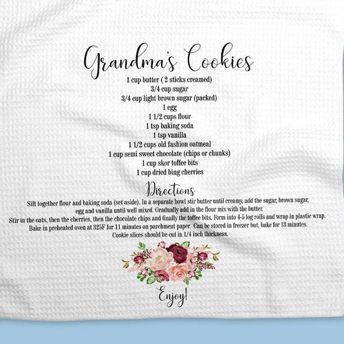 Grandma Recipe Kitchen Towel Gift for Grandma Grandma Gift Etsy
