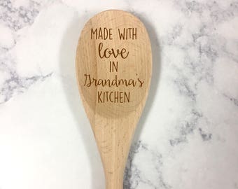 Made with Love in Grandma's Kitchen Spoon, Grandma's Kitchen, Wooden Spoon Gift, Gift for Grandma, Engraved Keepsake Spoon, Birthday Gift