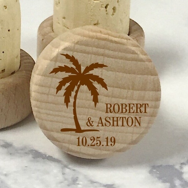 Personalized Tropical Wine Cork Wedding Favor, FREE Organza Bags, Beach Wedding Favor, Destination Wedding, Beach Wedding, Palm Tree Theme