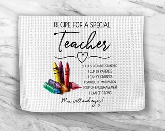 Teacher Appreciation Kitchen Towel and Potholder, Teacher Gift, Recipe for a Special Teacher