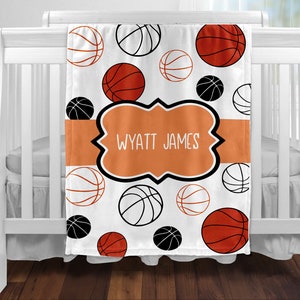Basketball Themed Baby Blanket, Basketball Toddler Blanket, Sports Blanket, Personalized Baby Shower Gift, Custom Baby Name Blanket