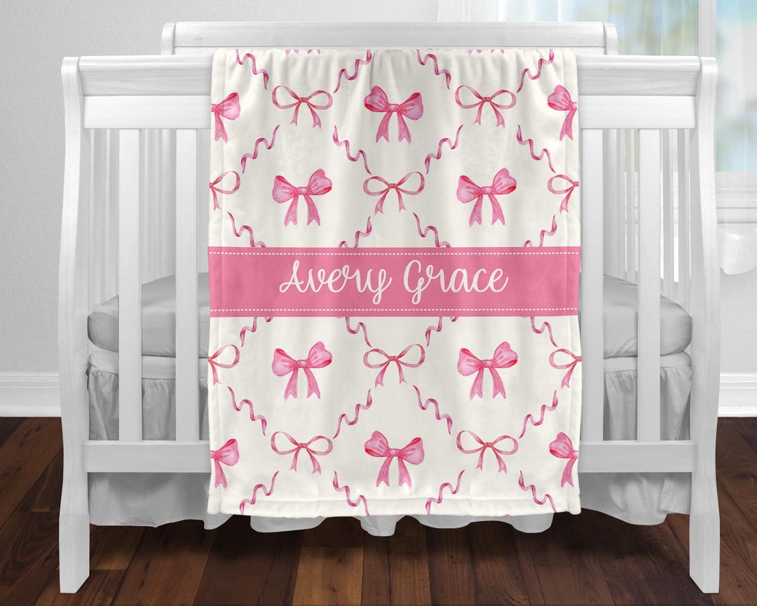 Luigi Baby Blanket, Bows on New Light Pink main image 1