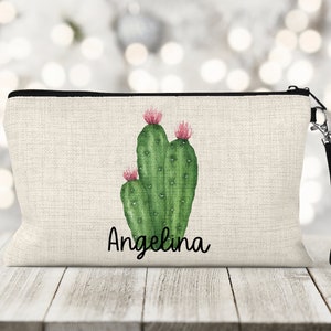Personalized Cactus Zipper Bag, Cactus Makeup Pouch, Succulent Crayon Bag, Cactus Pencil Bag, Cactus Decor, Succulent Decor, Beach Bag