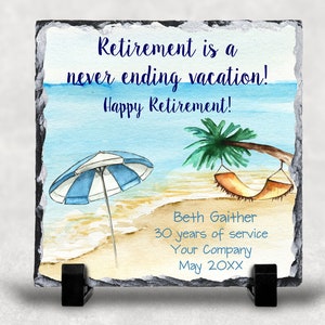 Personalized Retirement Slate, Retirement Plaque, Beach themed Retirement Gift, Retirement Keepsake, Gift for retiree, Beach themed decor