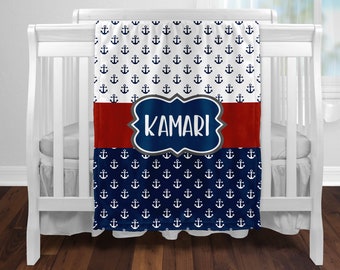 Personalized Nautical Themed Baby Blanket, Anchor Themed Toddler Blanket, Nautical Theme Nursery Decor, Baby Shower Gift, Nautical Decor