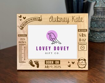 Newborn Stats Wooden Picture Frame, Personalized Welcome to the World Gift, New Baby Keepsake Frame