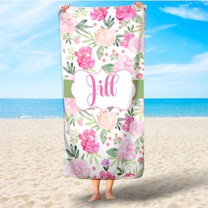 Personalized Floral Beach Towel, Flowers Pool Party Towel, Flowers Pool Party, Floral Beach Towel, Floral Decor, Floral Theme Party Gift