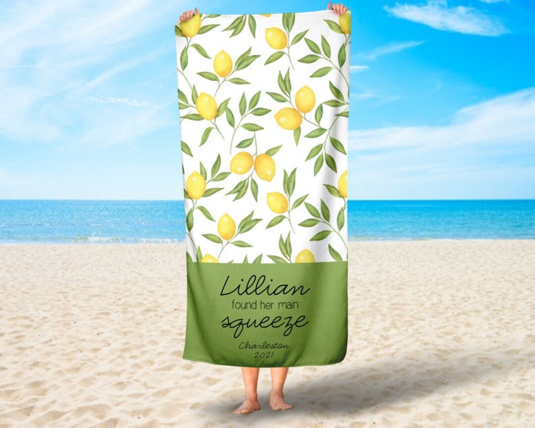 Personalized Main Squeeze Lemon Beach Towel, Lemon Beach Towel, Lemon