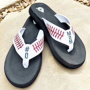 Personalized Baseball Flip Flops, Custom Sandals with Stitches, Baseball Mom, Softball Mom, Baseball Mom Slippers, Softball Mom Flip Flops