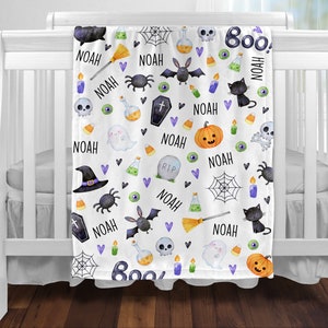 Personalized Halloween Baby Blanket, Custom Plush Halloween Swaddle Blanket, Baby's First Halloween, Halloween Newborn Blanket,