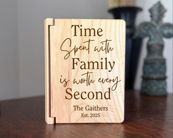 Personalized Family Photo Album, Housewarming Gift for Newlyweds, Family Vacation Memories Keepsake Wooden Picture Album