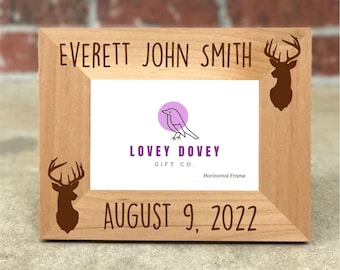 Personalized baby picture frame, Hunting Baby Decor, Rustic Baby Nursery, Outdoors baby, Baby Hunter, Deer Head Baby, Hunting Picture Frame