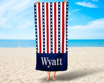 Personalized America Beach Towel, Patriotic Beach Towel, Vacation Beach Towel, Pool Party Towel, Fourth of July Beach, American Theme Decor