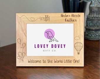 Balloon Themed Newborn Picture Frame, Personalized Welcome to the World Little One Wood Photo Frame, Baby Shower Keepsake, Coming Home Gift